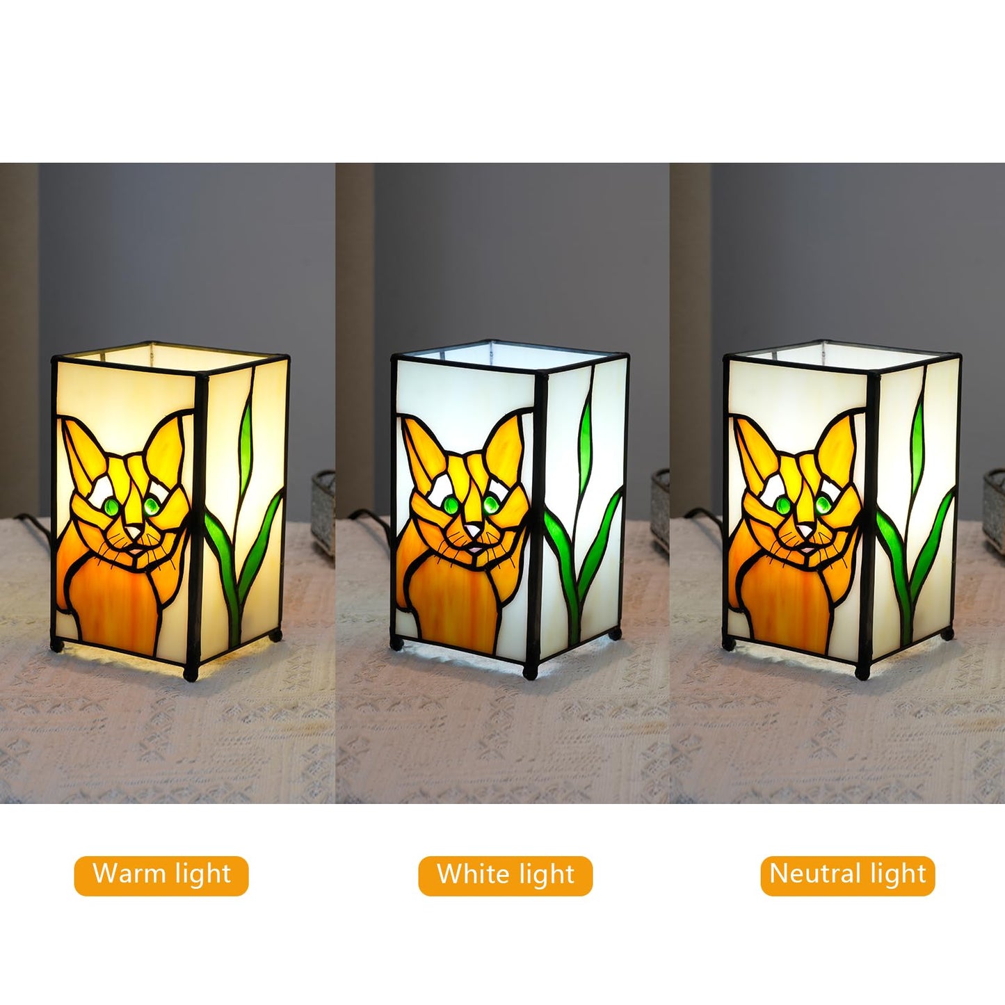 Kiphepi Tiffany Lamp Stained Glass Lamp Small Bedside Table Lamps For Living Room Home Decor Girls Women Birthday Christmas Thanksgiving Day Gift Cat