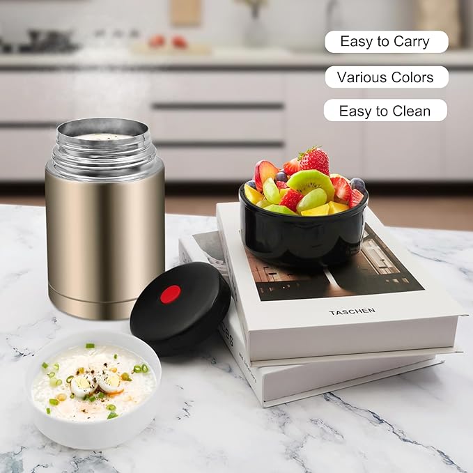 35oz Soup Thermos, Stainless Steel Thermos for Hot Food, Wide Mouth Food Thermos Jar, Insulated Lunch Container Leak Proof Vacuum Thermal Flask(gold)