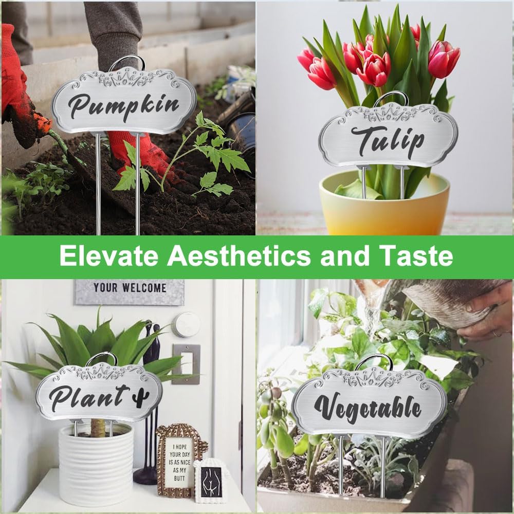 Metal Plant Labels,Tall Outdoor Garden Markers for Flower, Fruit and Vegetable, 304 Stainless Steel Weatherproof Signs (25 Packs, 4" x 1.9", Silver)