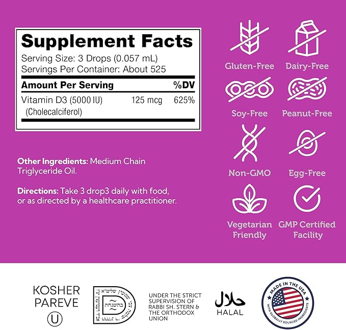 Zahler Liquid Vitamin D3 5000 IU - for Adults Bone & Immune Health - Vitamin D3 Supplements for Women & Men (1 fl oz)