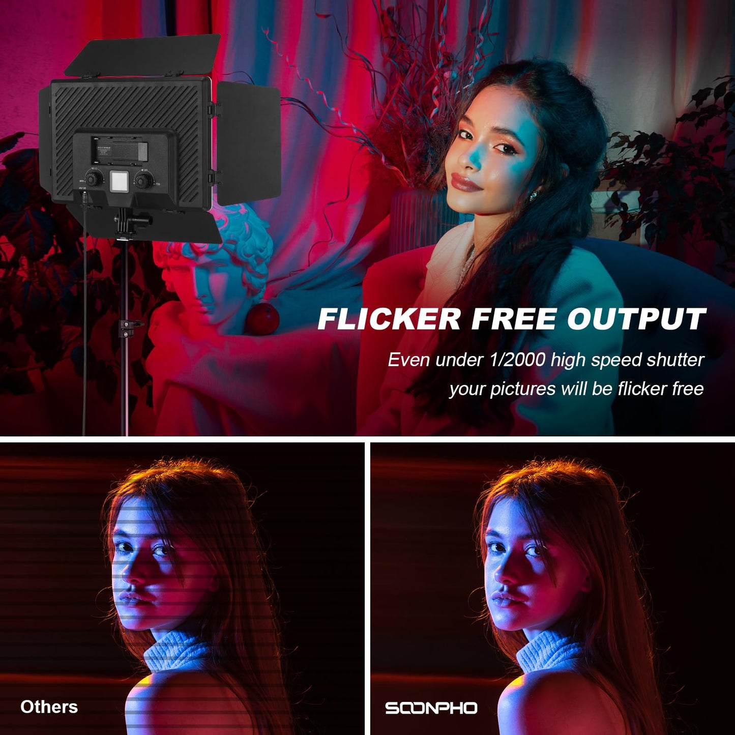 2Pack RGB LED Video Light 12.6in Panel with Barn Door Kit, 20W/2500~8500K/14 Effect/2000lux@0.5m RGB Studio Panel Light Kit with Phone Holder for Gaming Streaming Zoom YouTube Photography