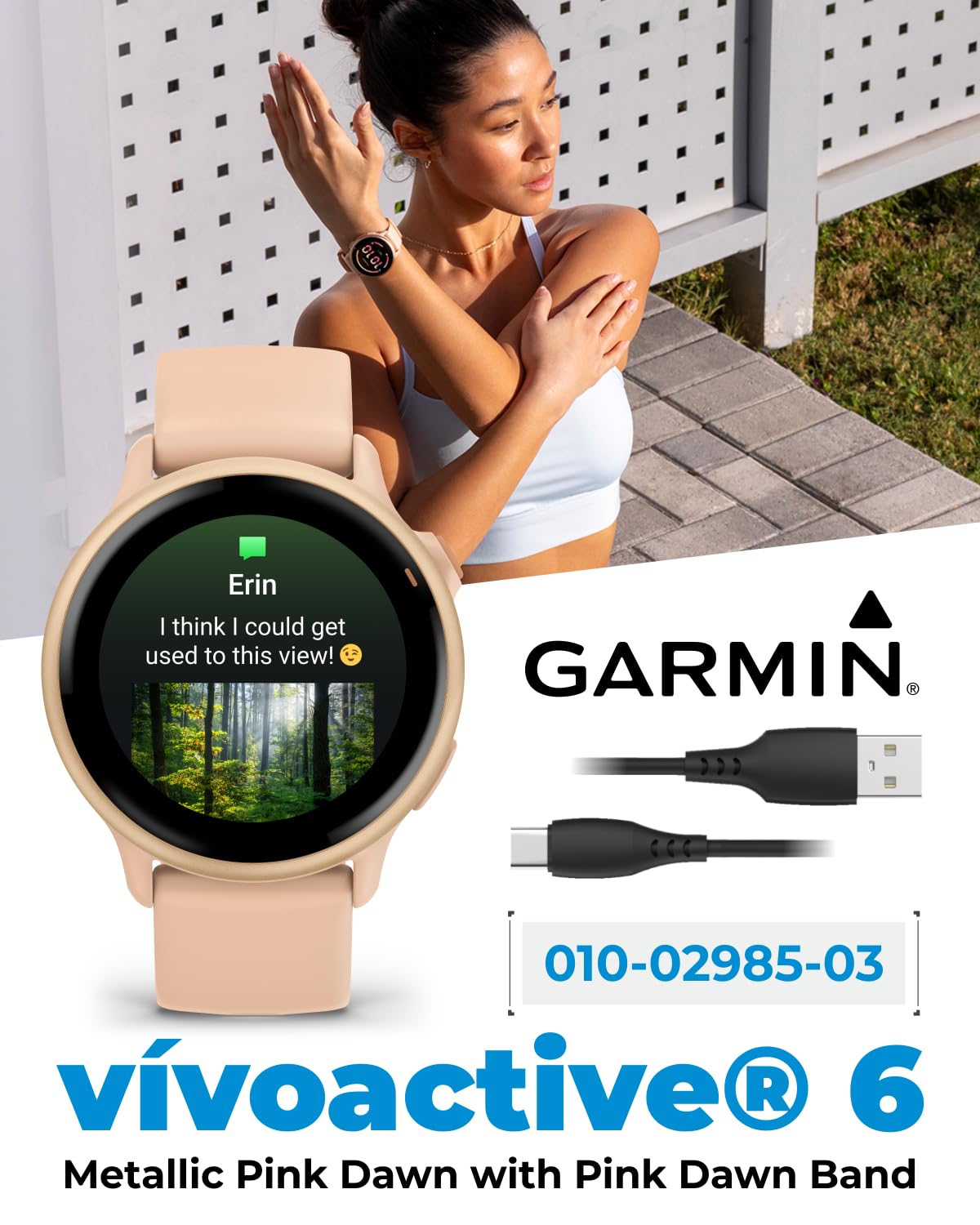 Wearable4U Garmin Vivoactive 6 - Health & Fitness Smartwatch, 1.2 in Bright AMOLED Display, GPS Sports Tracking, Up to 11 Days of Battery, Metallic Pink Dawn & Pink Dawn Band w Black Earbuds Bundle