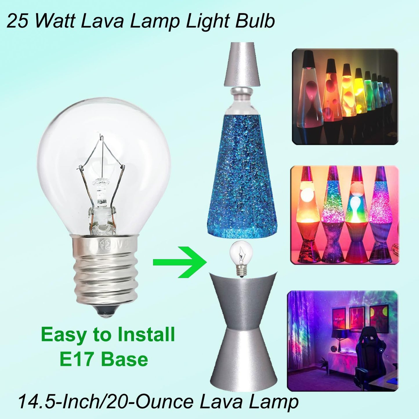 Paeorrorl Lava Lamp Bulb 6 Pack, 25W S11 E17 Base, Dimmable 2700K Warm White, Glass, Silver