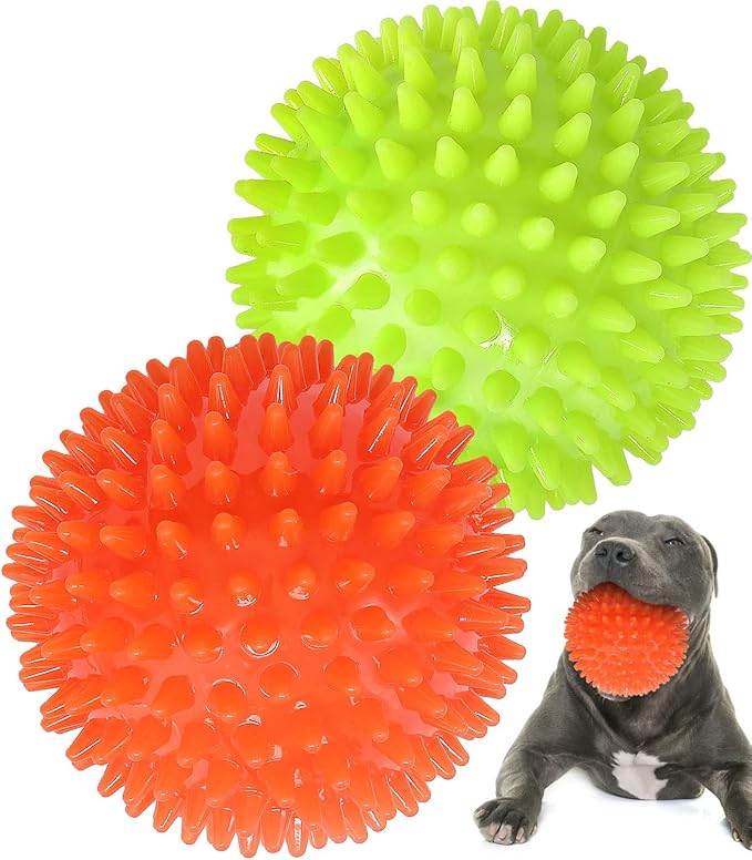 Pweituoet 4.5” Heavy Duty Squeaky Dog Balls for Medium Large Dogs, Dog Toys for Aggressive Chewers, Spike Ball Toys for Cl...