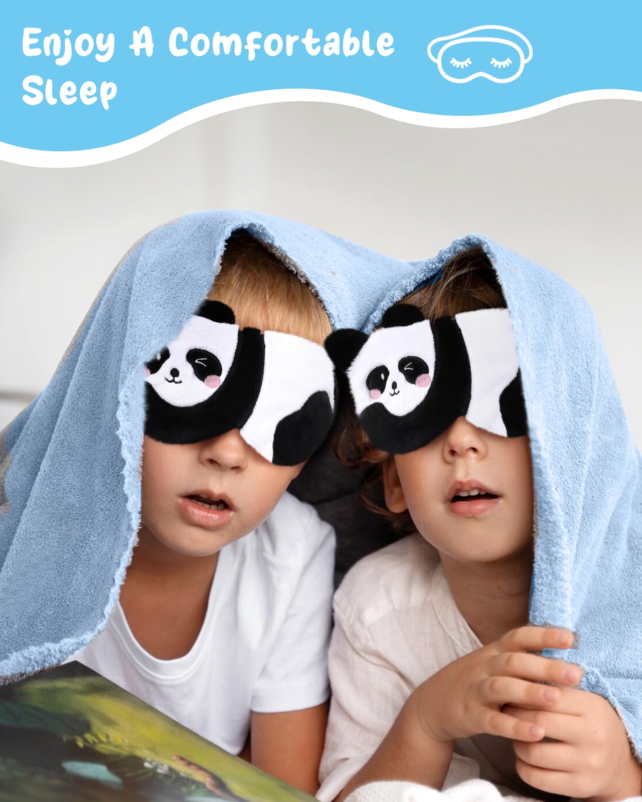Miss Adola Sleep Mask for Kids - Cute Cartoon Plush Fuffy Sleeping Eye Cover Panda Kawaii Soft Eyeshade with Adjustable Strap Animal Eye Blindfold for Kids Girls Boys Teens