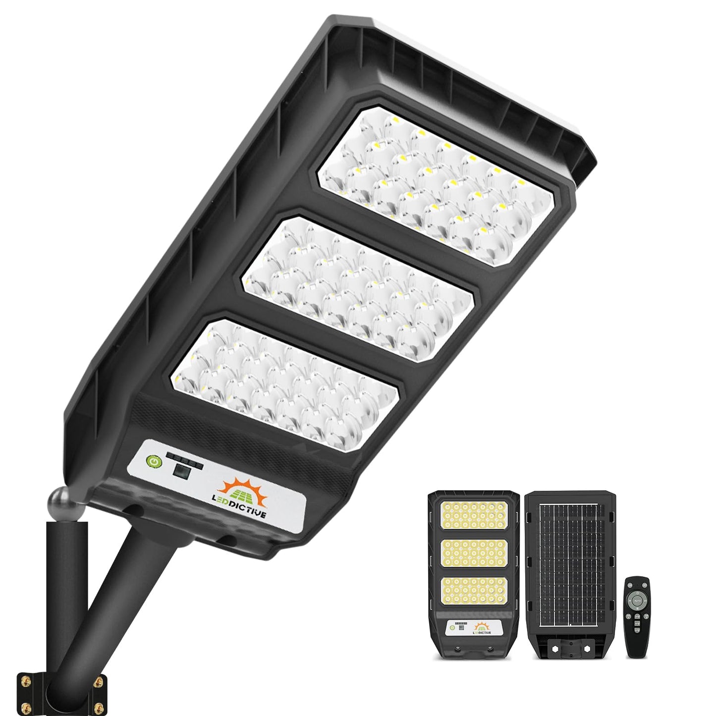 Leddictive Solar Street Light Outdoor, 6500K LED with Motion Sensor, Remote Control, Black, Model Solarstreetlight-1