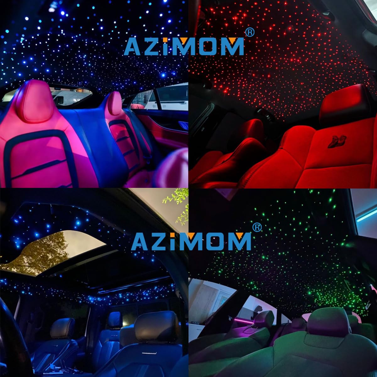 AZIMOM 16W Twinkle & Sound Activate 450pcs*0.03in*9.8ft Fiber Optic Starlight Headliner Kits for Car Home Star Ceiling Sky Decoration, APP& Remote Control Light Engine End Glow Fiber Strands