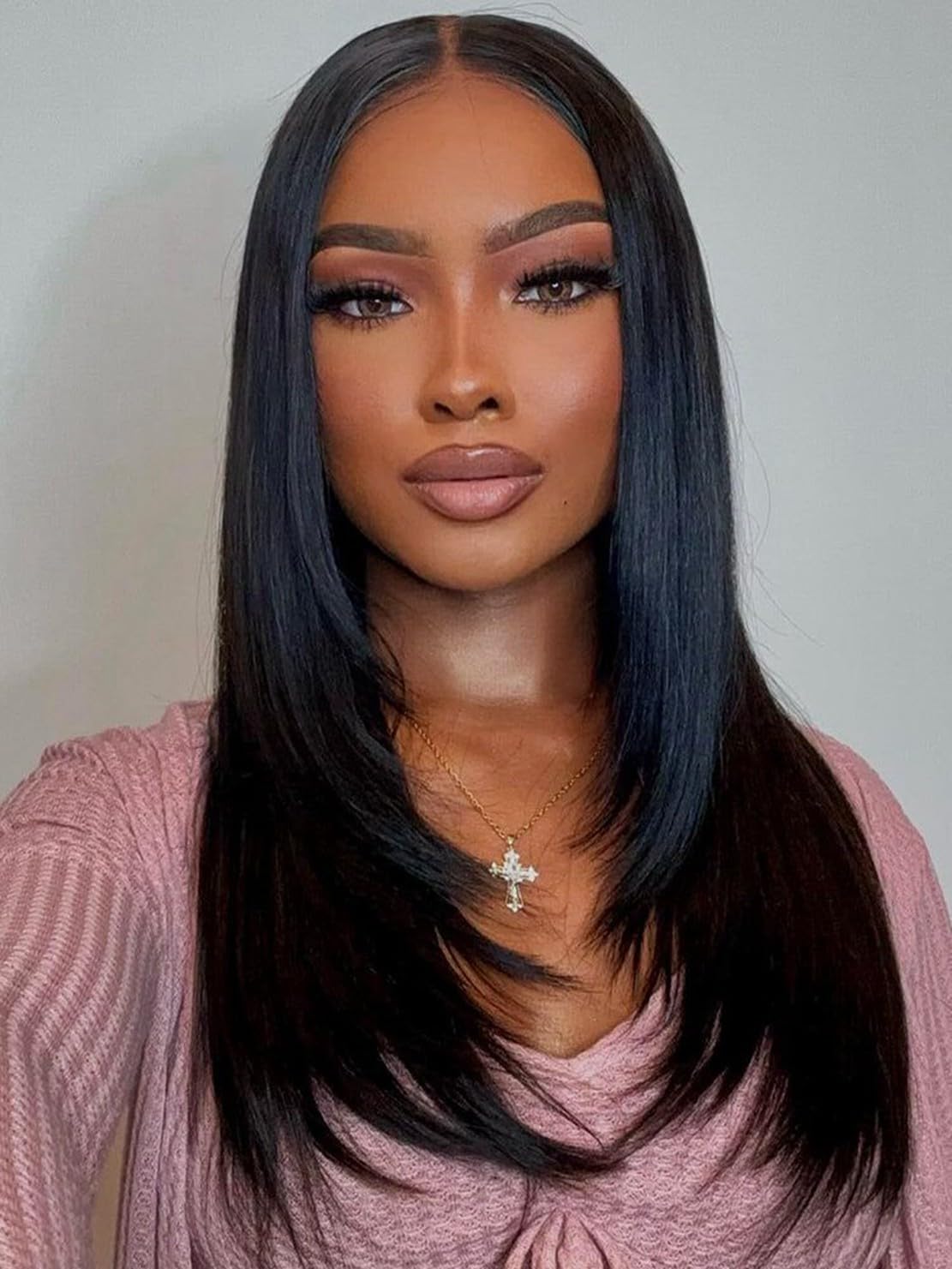 Natural Black Lace Front Wigs Wear and Go Glueless Wig, Pre Plucked Pre Cut Wigs for Beginners Layered Straight Synthetic Lace F