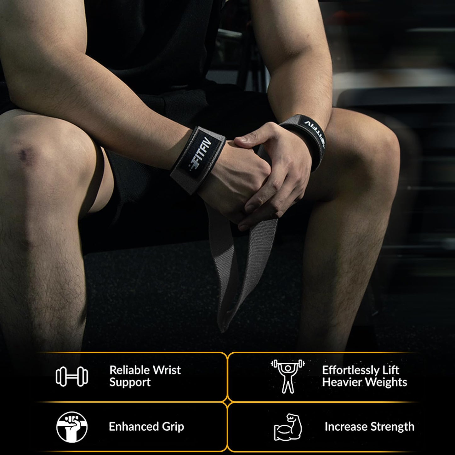 FITFIV Lifting Straps for Weightlifting, Lifting Wrist Straps for Gym Strength Training, Neoprene-padded Wrist Cushion - Men & Women
