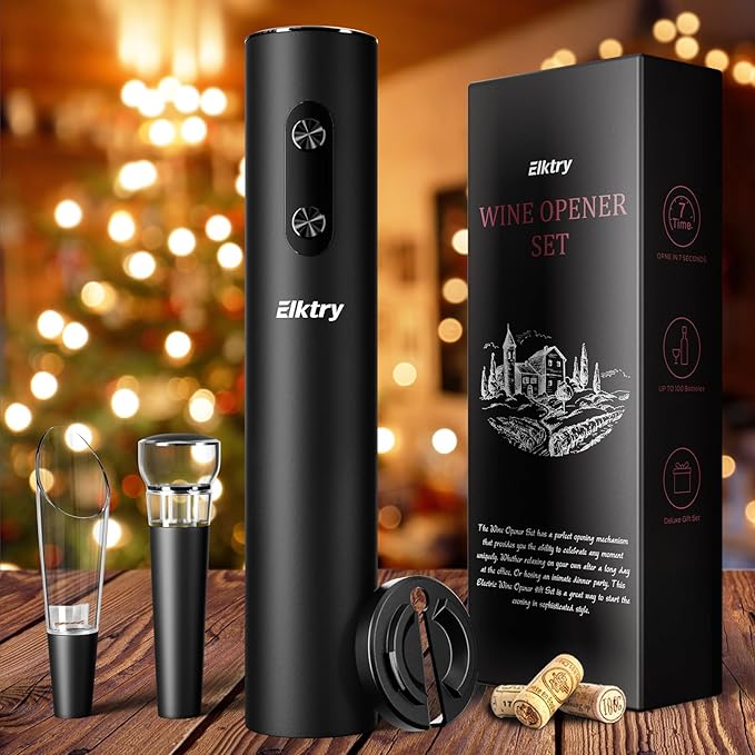Electric Wine Opener, Electric Wine Bottle Opener,Battery Operated Wine Bottle Openers with Foil Cutter, Wine Pourer&Vacuum Stoppers,Christmas Gift for Wine Lover