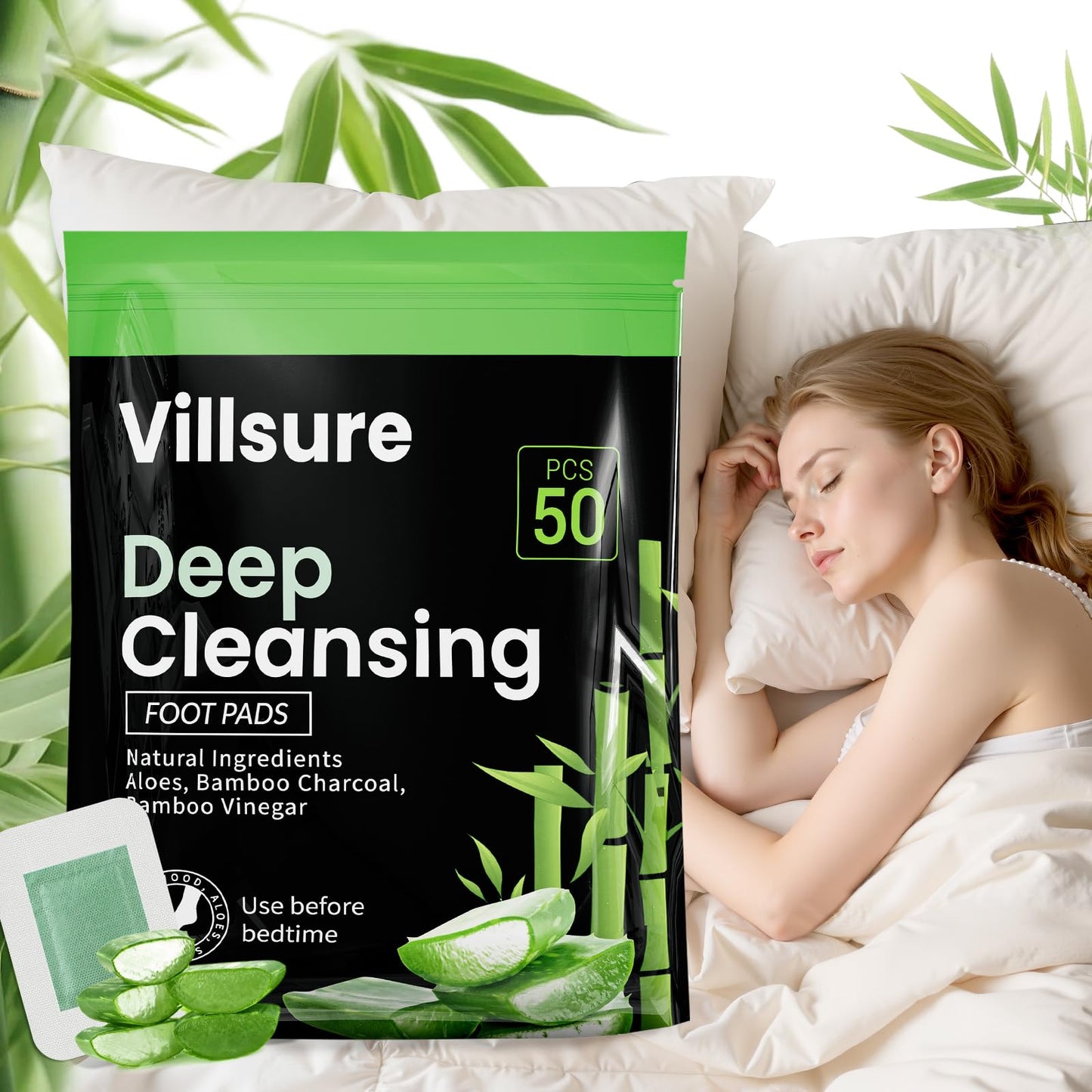 Villsure Deep Cleansing Foot Pads,50 Packs Bamboo Foot Pads. Use during sleep to improve sleep and support body cleansing. May R