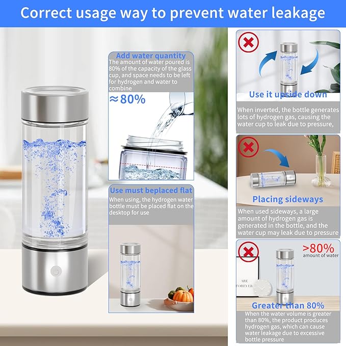 2024 Hydrogen Water Bottle,Hydrogen Water Bottle Generator 3Min Quick Electrolysis,Hydrogen Water Ionizer Glass Health Cup Suitable for Travel, Exercise,Home,Gift for Love(Silver)