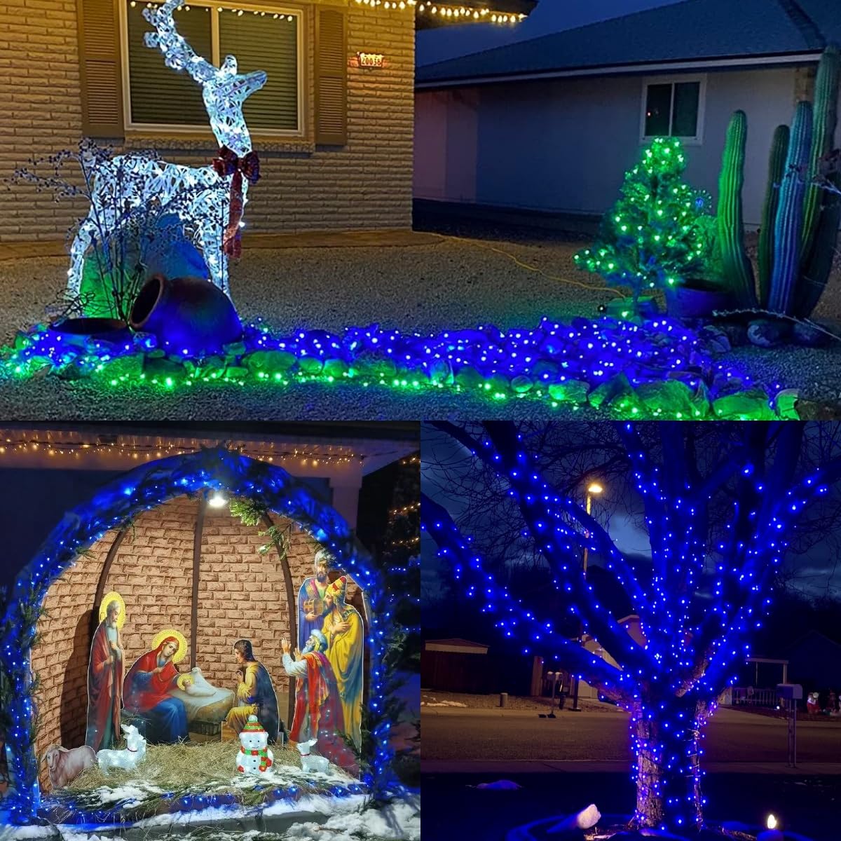 Yeguo 165Ft 500 Led Blue Christmas Lights Outdoor Waterproof  Green Wire String Lights Indoor  8 Modes Twinkle Tree Lights Plug In With Memory Timer For Holiday Festival Xmas