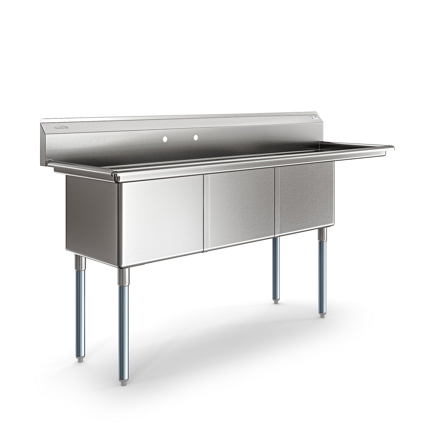KoolMore 75 in. Three Compartment 18-Gauge Stainless-Steel NSF Commercial Kitchen Sink, Bowl Size 18x18x14, with Three Basins and Pre-Drilled Faucet Holes with a Right Drainboard (KM-SC181814-18R3)