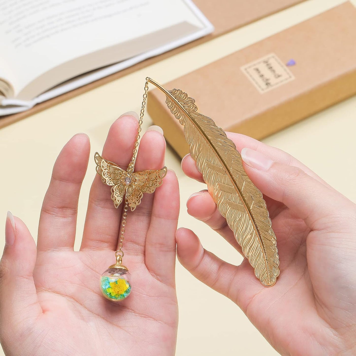 Metal Feather Bookmark with Butterfly Charms, Mothers Day Gifts Teacher Appreciation Gifts for Women End of Year Teacher Gifts Bookmarks for Women Grils Mom Readers Book Lovers
