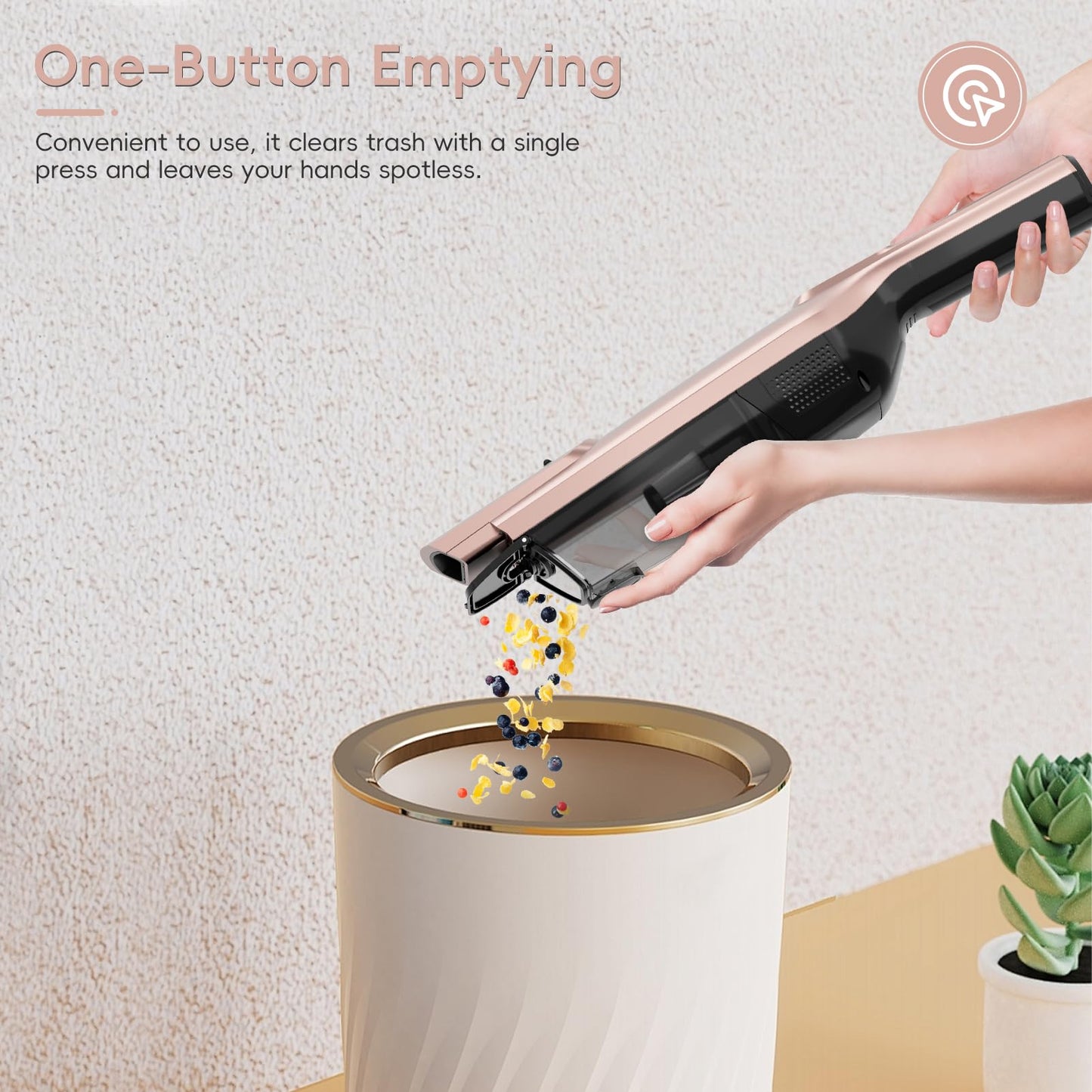 AYONTIN Rechargeable Handheld Vacuum, Lightweight Hand Vacuum Cordless, Powerful Suction, One-Touch Empty, LED Lights, Large Dust Cup for Home, Office, Car, Pet, Rose Gold