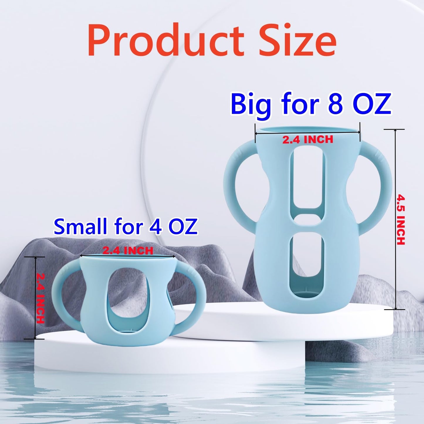 Frezonika 4 Pack Silicone Sleeves for Avent Natural Glass Baby Bottles, Silicone and Easy-Grip Handles for Drop Protection, Compatible with Philips Avent 4/8 OZ Glass Bottle (Light Blue, 8 OZ)