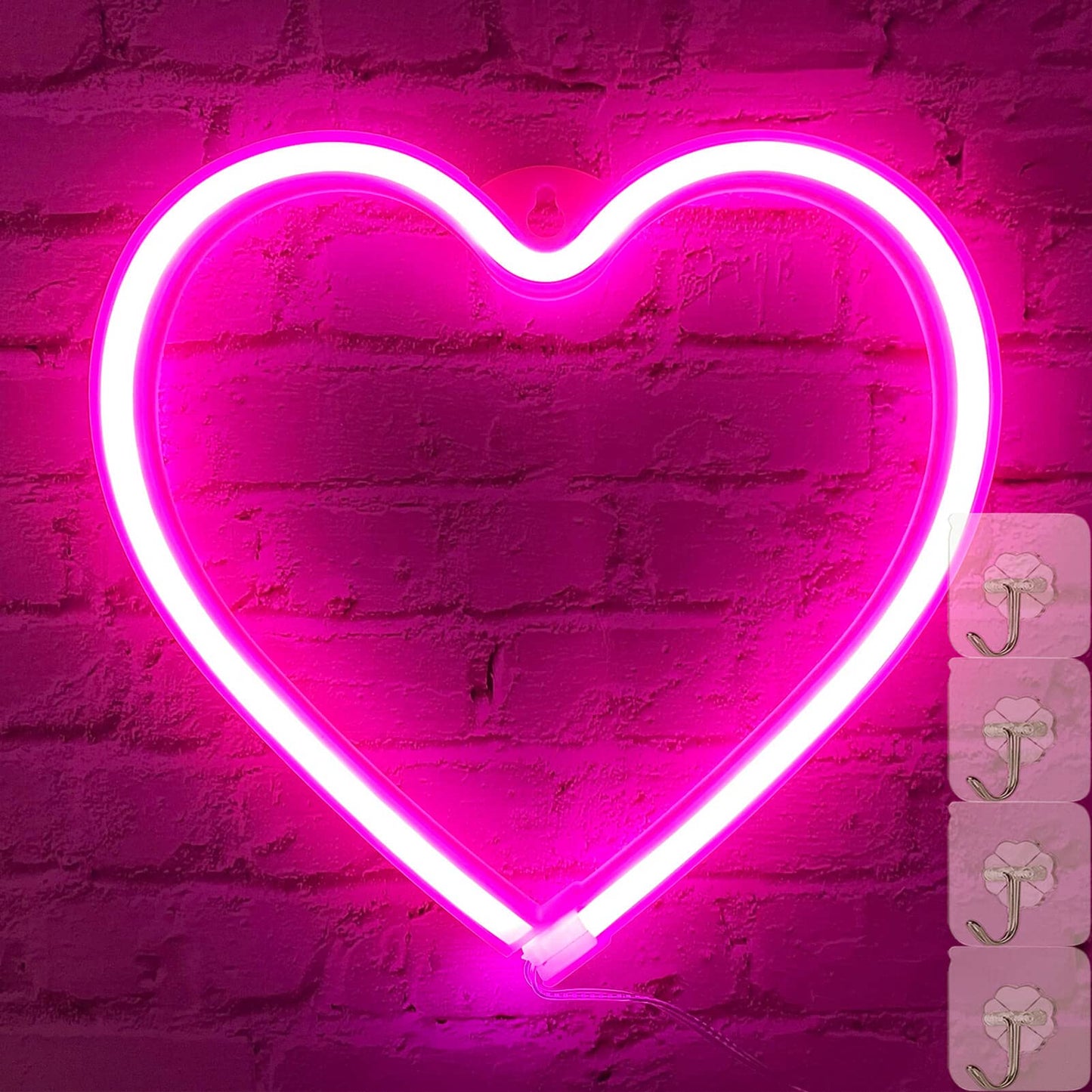 Vifulin Neon Heart Sign - Pink Led Heart Lamp, Acrylic Wall Decor, Usb/Battery Operated, Perfect For Bedroom And Gifts