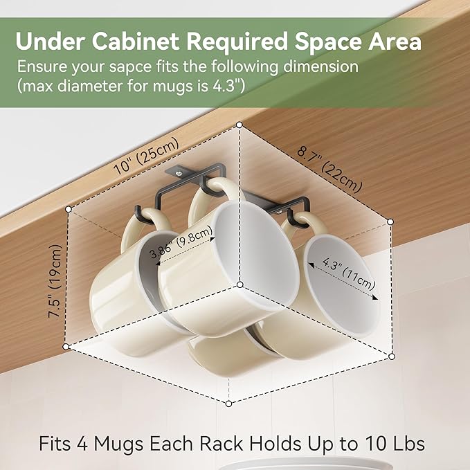 ECROCY Mug Hooks Under Cabinet Space-Saving, Easy Screw Mounting, Metal Coffee Cup Hooks 3 Pack(White)