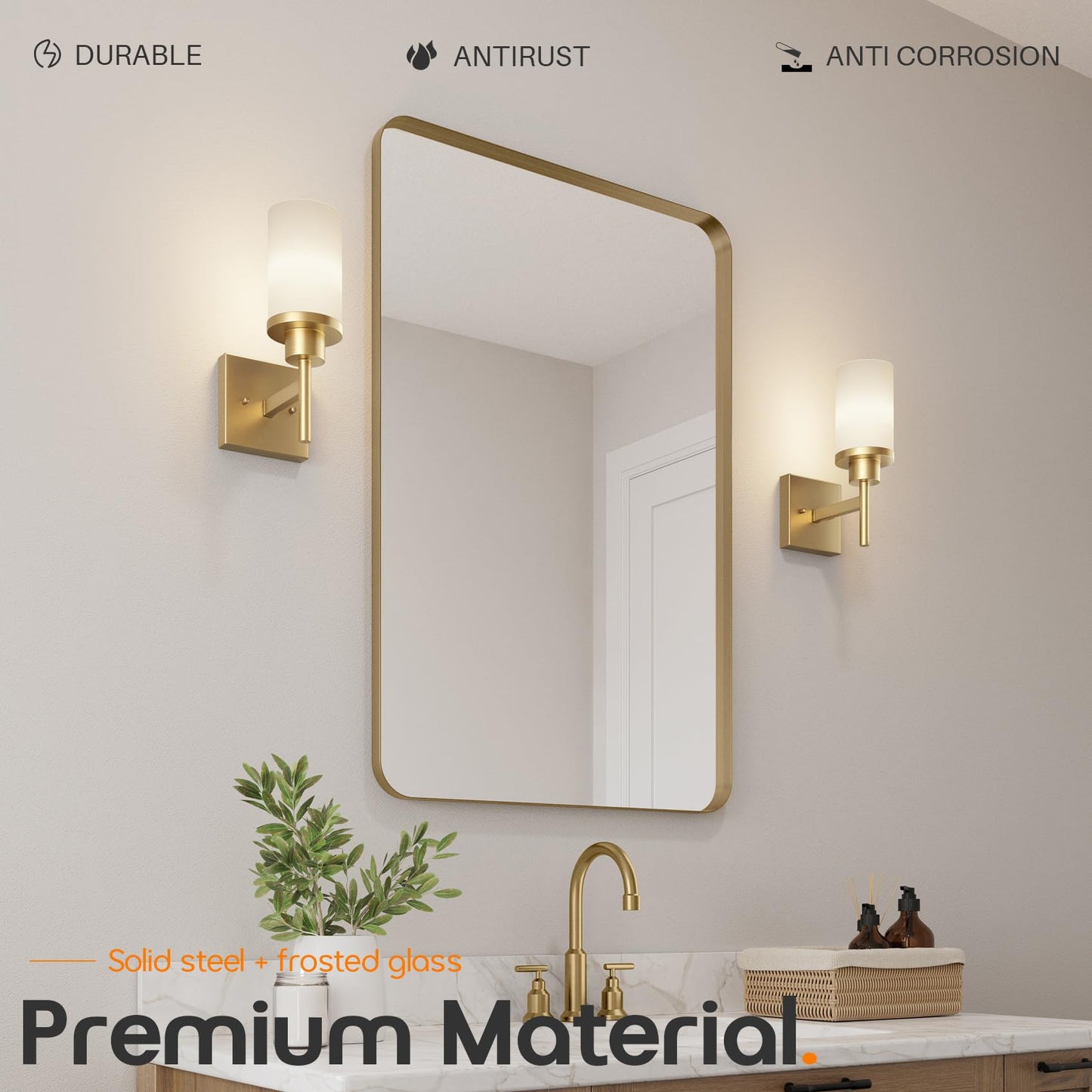 Aoneon Vanity Lighting Fixtures With White Frosted Glass Shade  Modern Gold Wall Lamps For Bathroom Mirror Bedroom Living Room Porch  2 Pack T001Gd-L1-P2