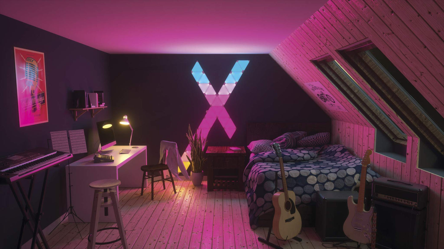 Nanoleaf Rhythm Edition Wifi Smart Rgb Led Wall Lights Starter Kit - 9 Panels, 16M+ Colors, Dimmable, Model Nl28-2003Tw-9Pk