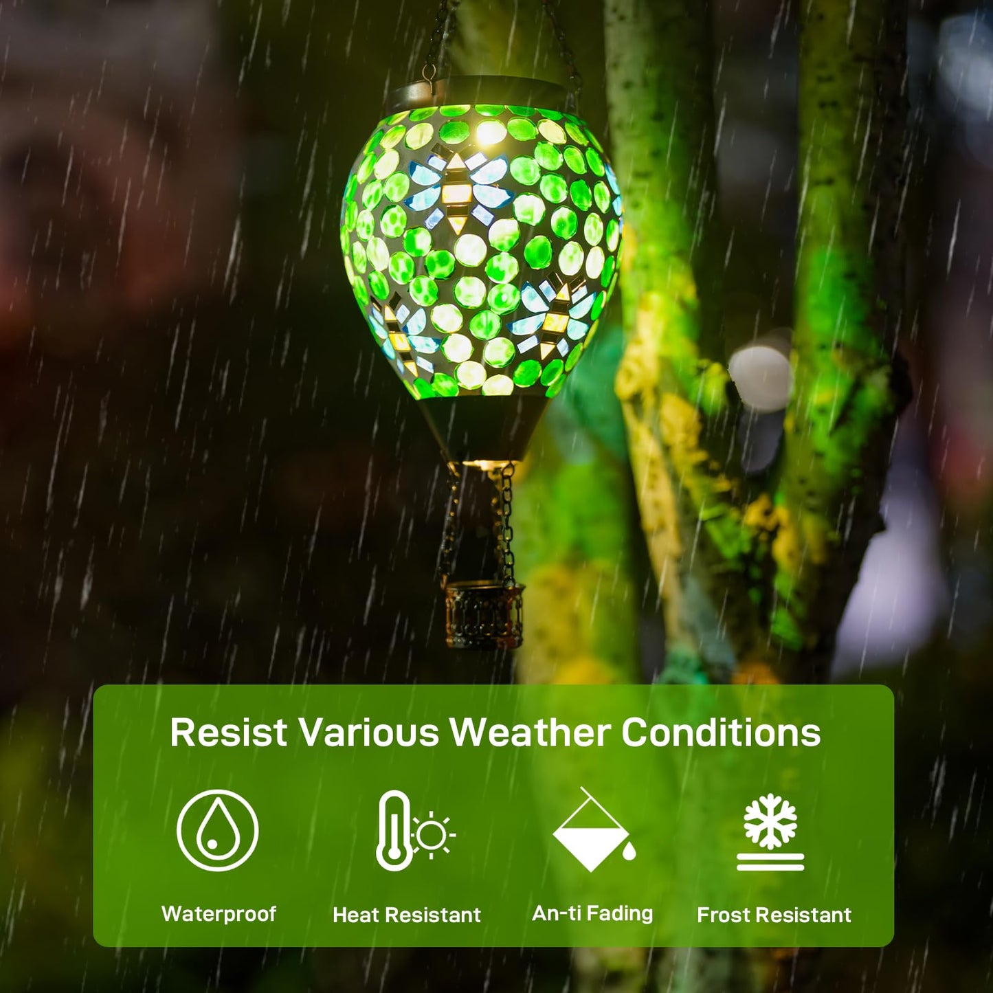 Dreamskip Bee Solar Hot Air Balloon Lantern Outdoor Waterproof  Green Mosaic Glass Hanging Solar Lantern Lights  Outdoor Hanging Lights For Patio Yard Garden Gift For Mom Grandma Women