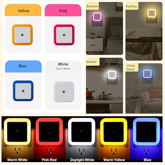 Night Lights Plug into Wall - 4-Pack Pink Nightlight Smart Dusk to Dawn Sensor Plug in LED Lighting, Safe Auto-On/Off Lamp for Kids Adults Home Living Room Kitchen Bedroom Bathroom Toilet Hallway