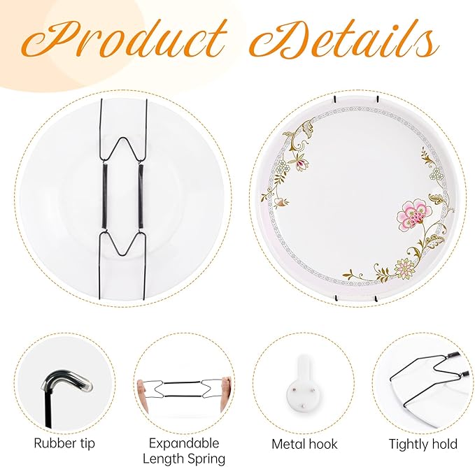 4 Pack Plate Hangers for The Wall, Suitable for 4-5 inch Art Plate, Stainless Steel Invisible Heavy Duty Wire Plate Holder with Wall Hooks, Plate Hangers for Displaying Plates, Platter, Dish, Black
