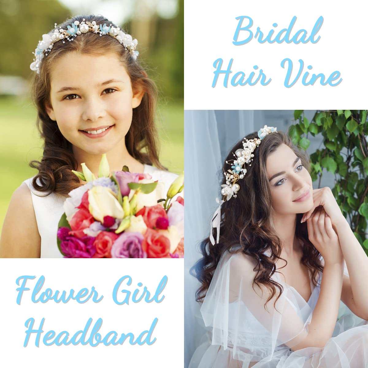 Didder Flower Headband Pearl Tiara and Crown for Women and Girls, Blue Maternity Photoshoot Rhinestone Headband Bridesmaid Weddi