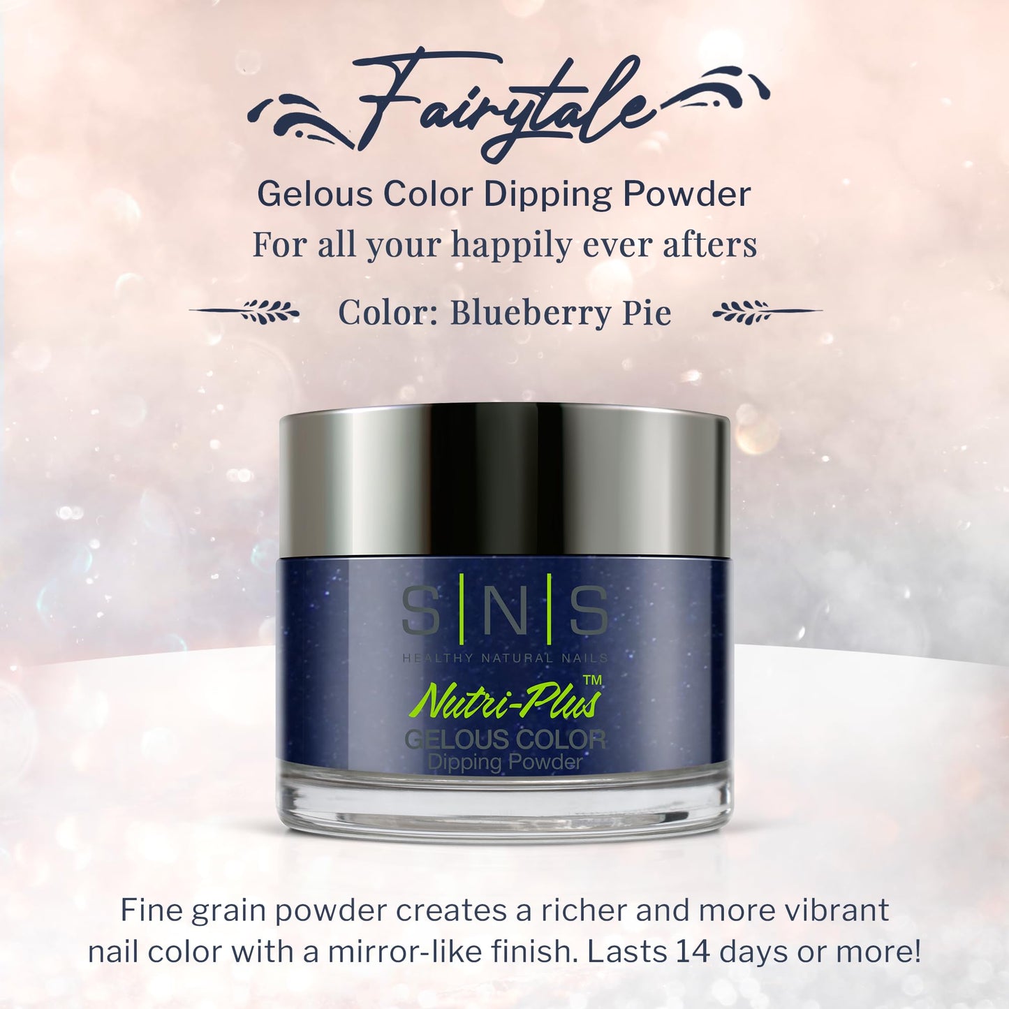 SNS Nail Dip Powder, Gelous Color Dipping Powder - Blueberry Pie (Blue/Navy, Shimmer) - Long-Lasting Dip Nail Color Lasts 14 Day