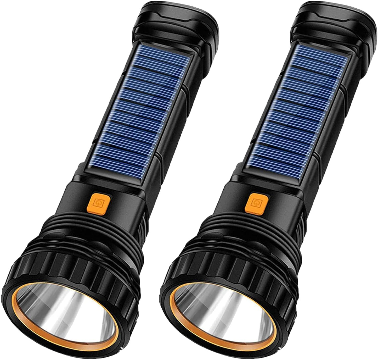 E-SHIDAI 1000 Lumens LED Flashlight, Solar/Rechargeable, Emergency Strobe Light, 2PC, Black, Model 325648795
