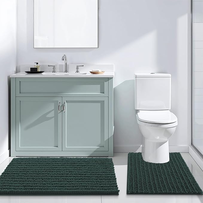Arotive Luxury Chenille Bathroom Rug Mat, Extra Soft Thick Absorbent Shaggy Bath Rugs, Non-Slip Machine Wash Dry, Plush Bath Mats for Bathroom, Shower and Tub, 50x30, Dark Green