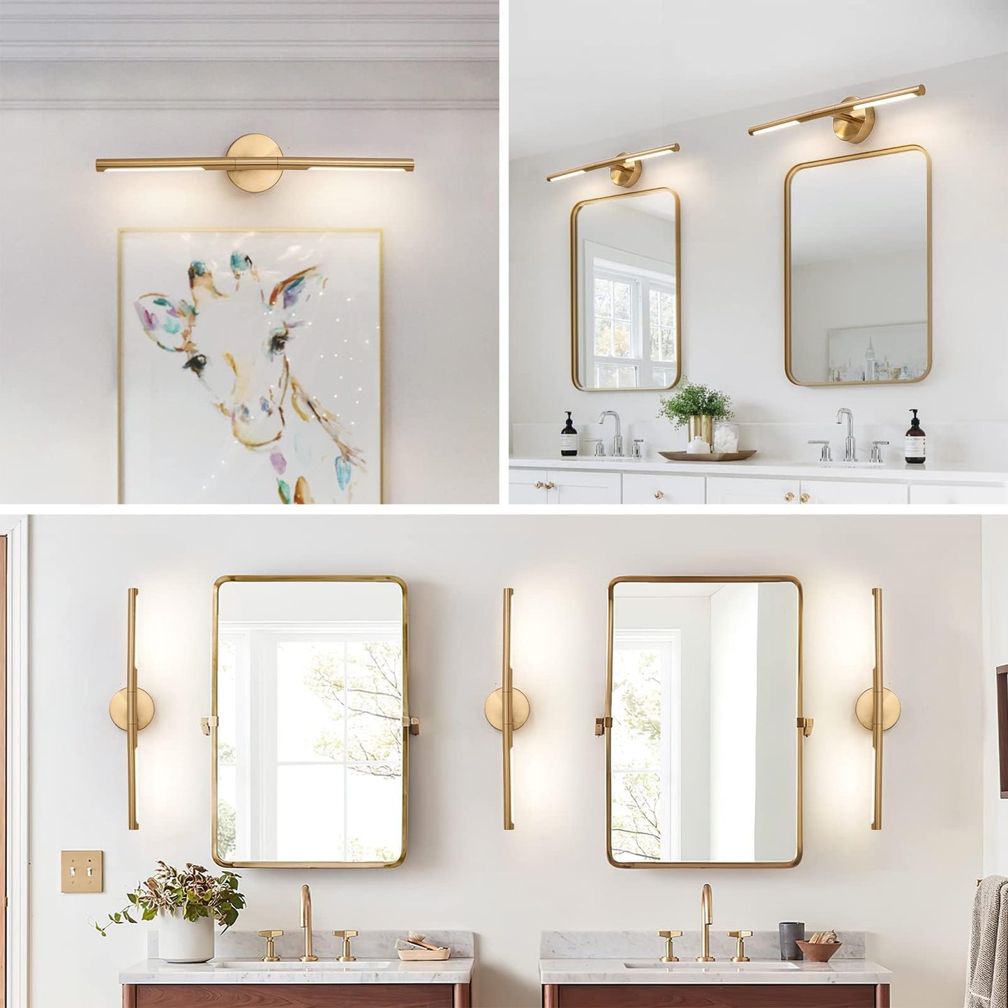 Linseeds Gold Bathroom Light Fixtures Over Mirror 24 Inch  18W 360 Rotatable Dimmable 4000K Led Brass Vanity Lighting Fixture  Brushed Gold Bathroom Vanity Lights Above Mirror