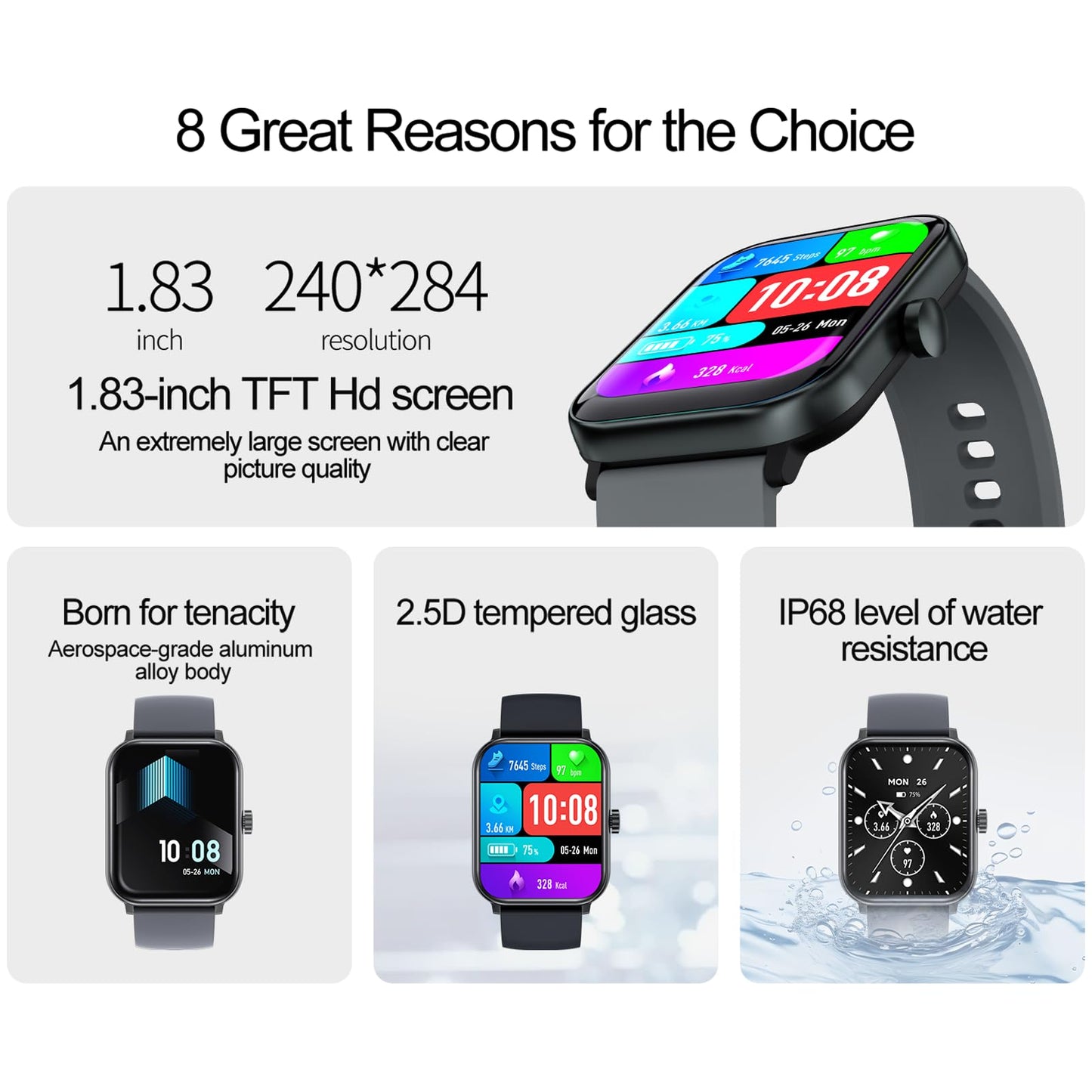 Smart Watches for Women,Fitness Tracker of Android Smart Watch,Heart Rate/Blood Oxygen/Sleep Monitoring,IP68 Waterproof Smartwatch for iPhone Samsung,Men's Smart Watch with Make/Answer Call