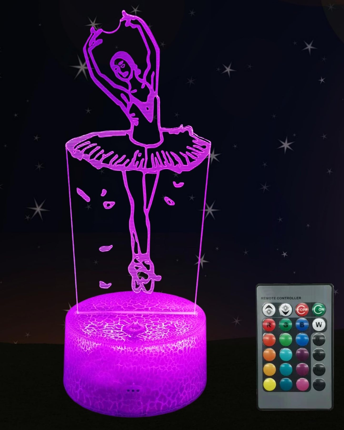 Kenmaca Ballet Dance Night Light, 3D Illusion LED Lamp, 16 Colors, Touch & Remote Control, Multicolor, Plastic