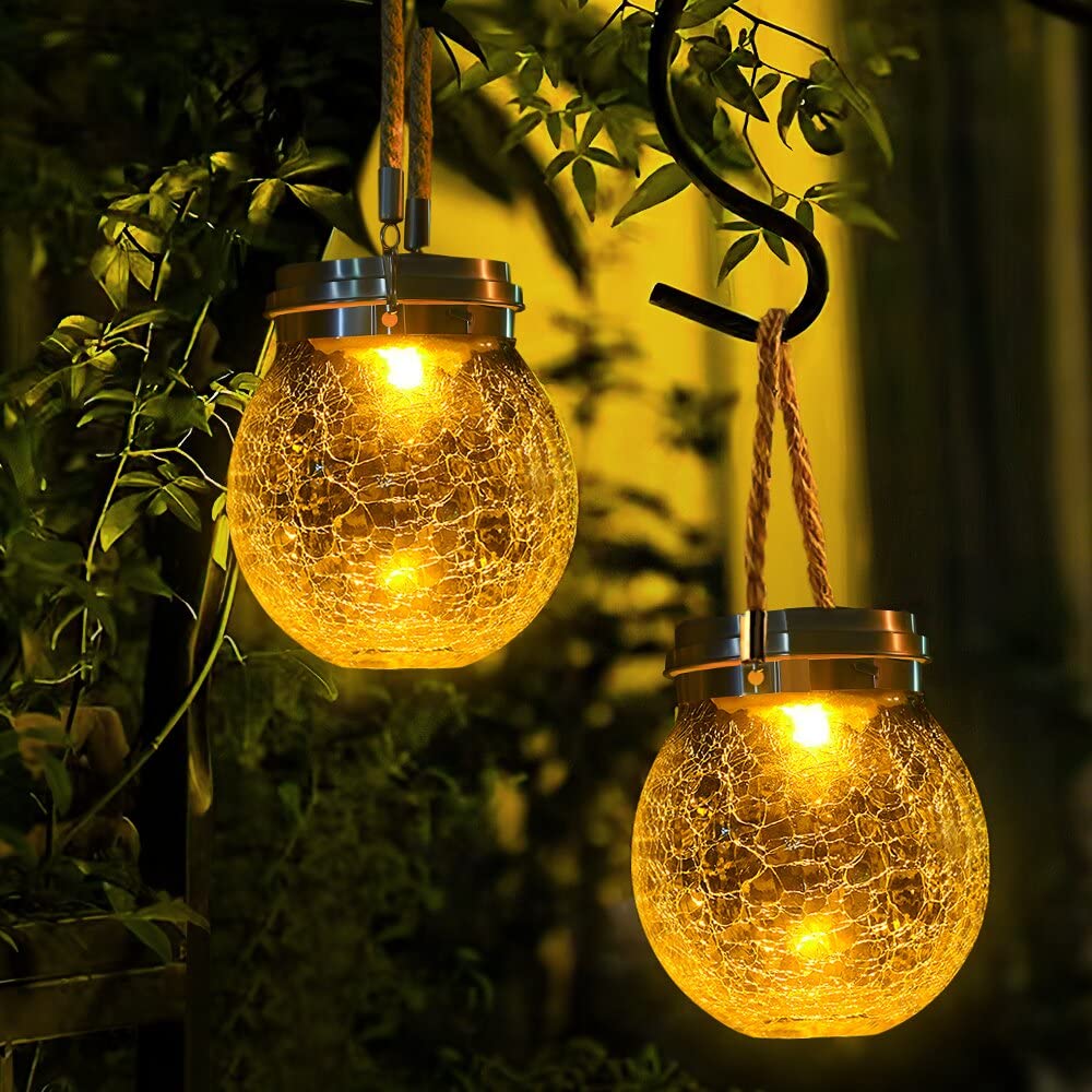 Dbf Solar Lanterns - Waterproof  le Glass Ball Lights, 4-Pack, Amber Warm, Model Dbf-Lantern-4W, Perfect For Outdoor Garden Decor