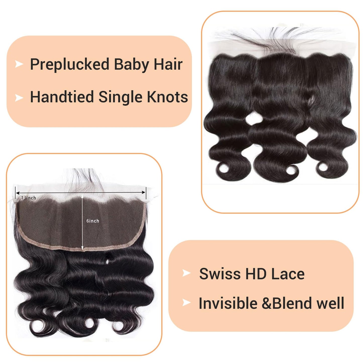 HD Lace Frontal 13x6 Transparent Ear to Ear 20 Inch Body Wave Frontal Human Hair 100% Unprocessed Virgin Lace Closure Human Hair