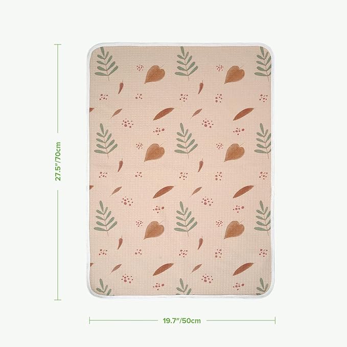 haakaa Waterproof Changing Pad Liners, 100% Cotton, Soft & Breathable (1pc, 19.5" x 27.5" Love Leaves)