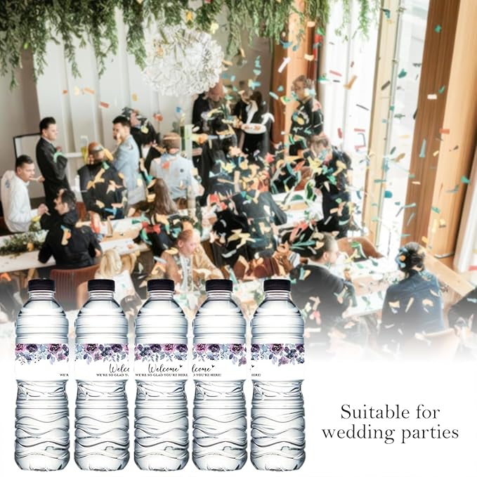 100PCS Wedding Water Bottle Labels Waterproof Greenery Floral Wraps Sticker for Water Bottle Baby Shower Bottle Label for Bridal Shower Party Welcome A05