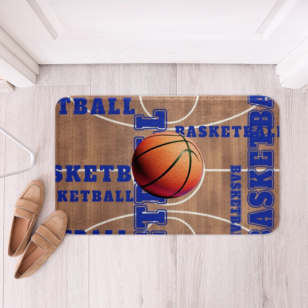 Feelyou Basketball Polyester Bath Rug Vintage Basketball Court Soft Fleece Door Carpet for Kids Boys Girls Orange Basketball Non Slip Bath Mat Ball Game Bathroom Floor Indoor Doormat,20x32 Inch