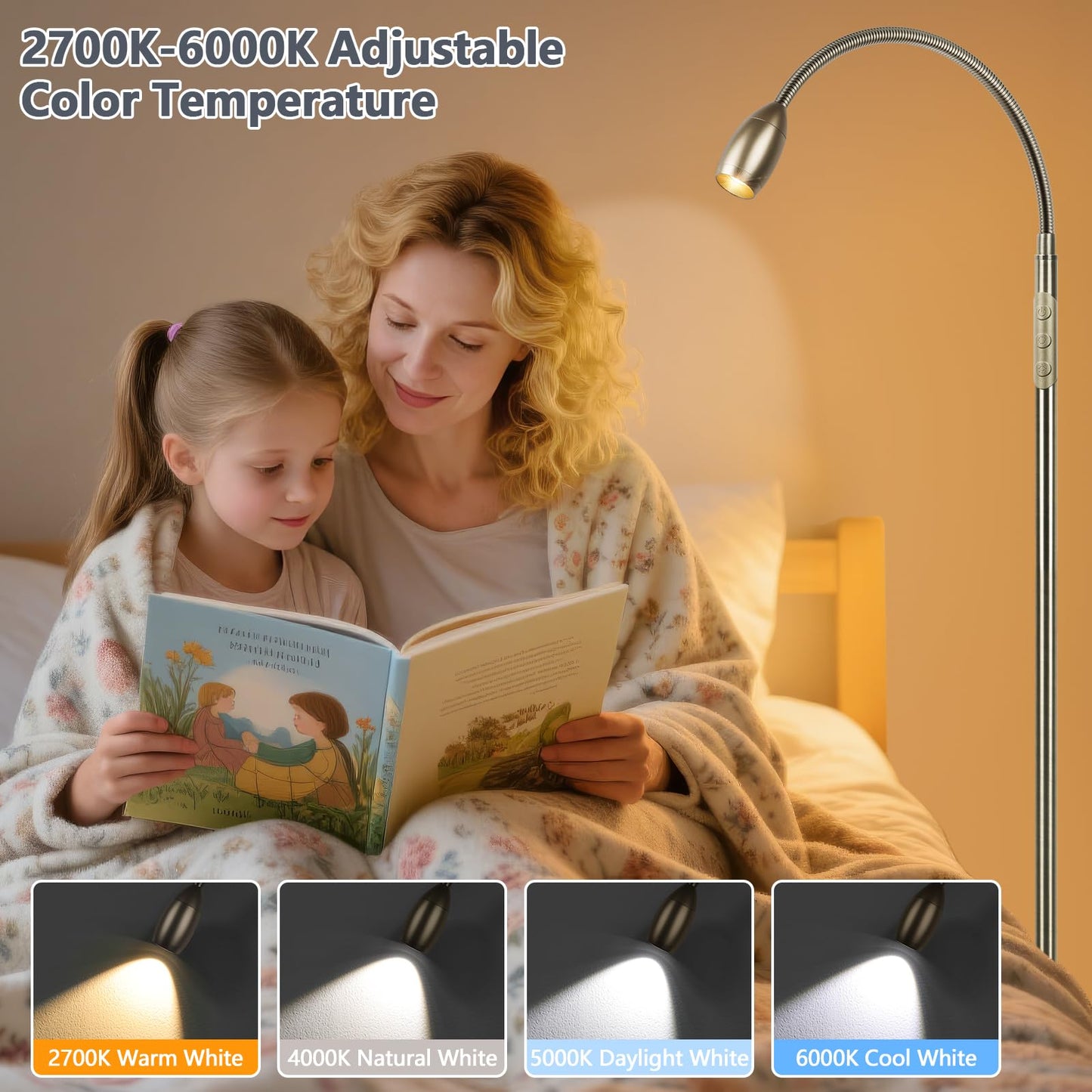 AUZONIMICS Reading Floor Lamp, 72in Tall LED, Dimmable Gooseneck, Bronze, Model FLL-007-F2