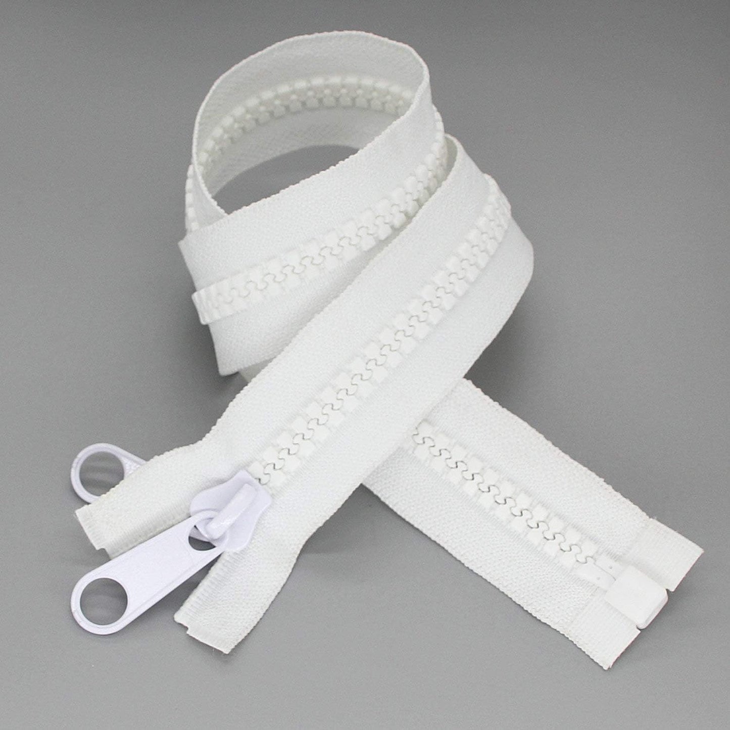 Leekayer 2PCS #10 60 Inch Heavy Duty Zippers for Sewing Separating Large Plastic Zippers White Tape with Double Pull Tab Slider, Sleeping Bag, Boat, Canvas, Cover, Trampoline, Dog Bed,Tent (60" 2pcs)