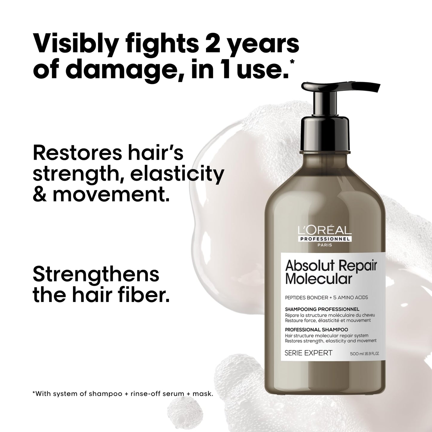 L'Or  al Professionnel Paris Absolut Repair Molecular Shampoo - Repairs Damage & Restores Strength For All Damaged Hair, With Pe