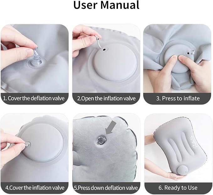 Ultralight Inflatable Travel Pillow Press to Inflate Compressible Ergonomic Neck and Lumbar Support While Camping Driving Sleeping Dark Blue
