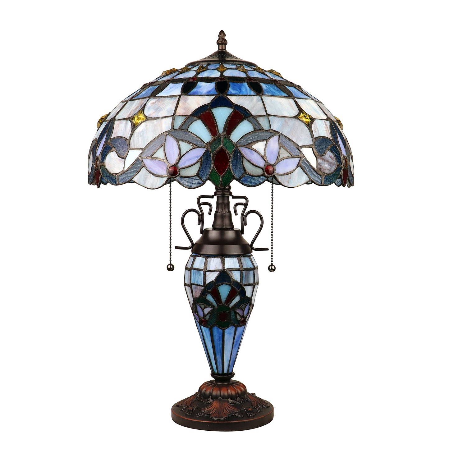 Chloe Lighting 3-Light Table Lamp, Victorian-Style, Dark Bronze, 16in Wide, Glass, Multicolor, Model CH3T381VB16-DT3