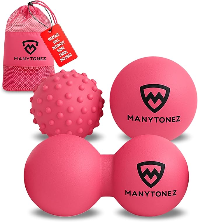 MANYTONEZ Hard Massage Ball Set - Lacrosse, Peanut, Spiky Ball (Medium Firm) with Carry Bag & eBook Guides - for Trigger P...