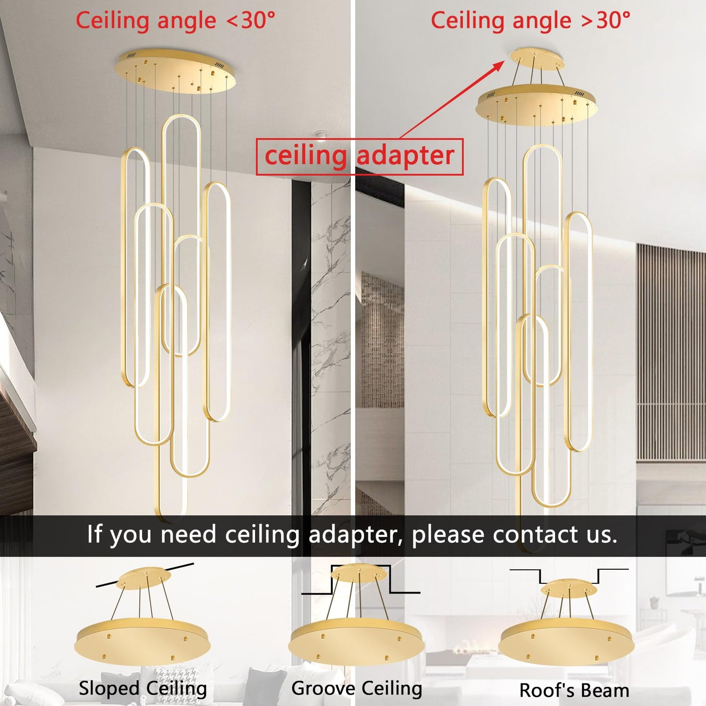 dolria 6-Rings Chandelier, Dimmable LED Light, Gold, 40in x 7.9in x 138in, Model PC1013-6*100G