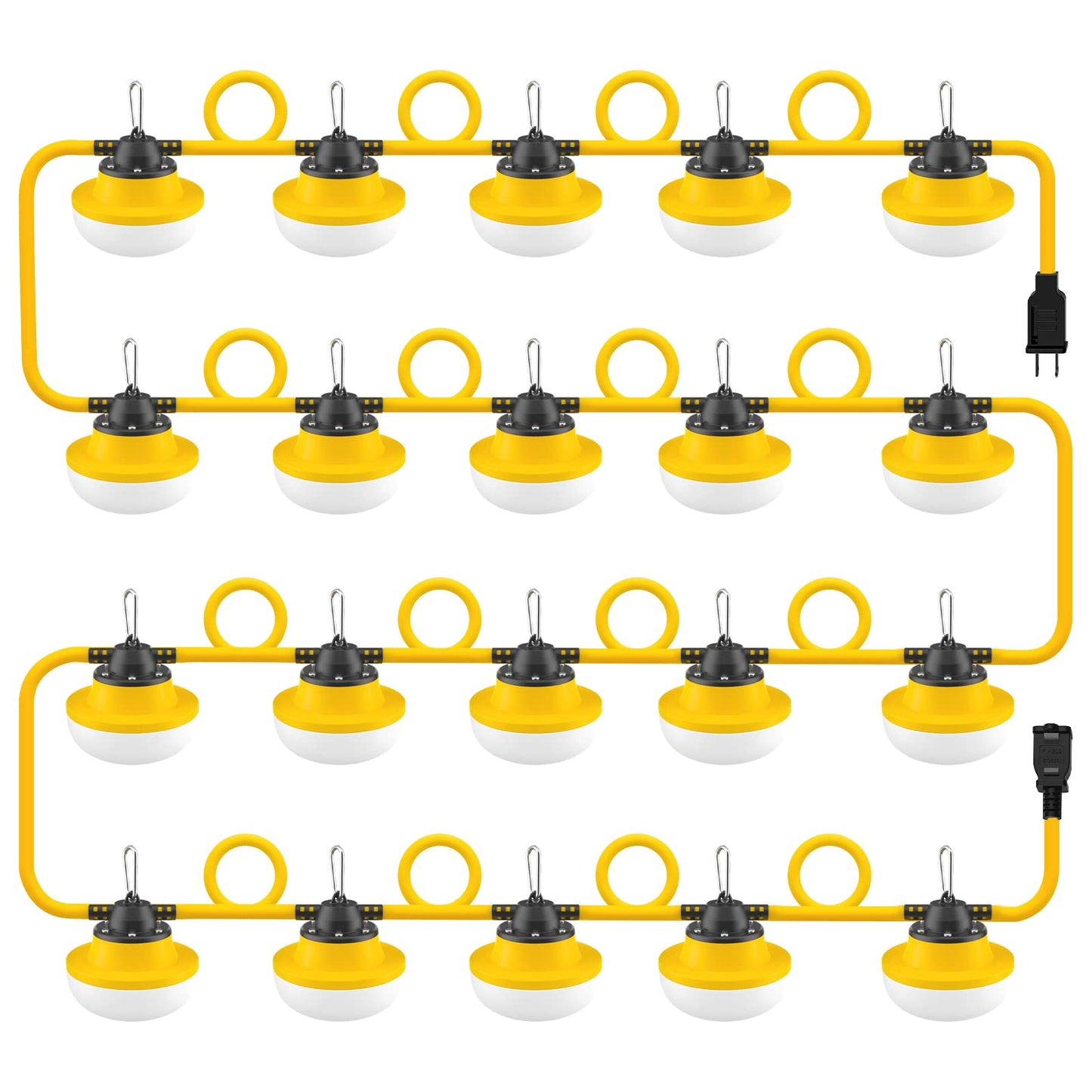Muasdae 200FT Construction String Lights LED, Yellow, 2 Prong, Industrial Grade for Outdoor Lighting, Includes Climbing Hook