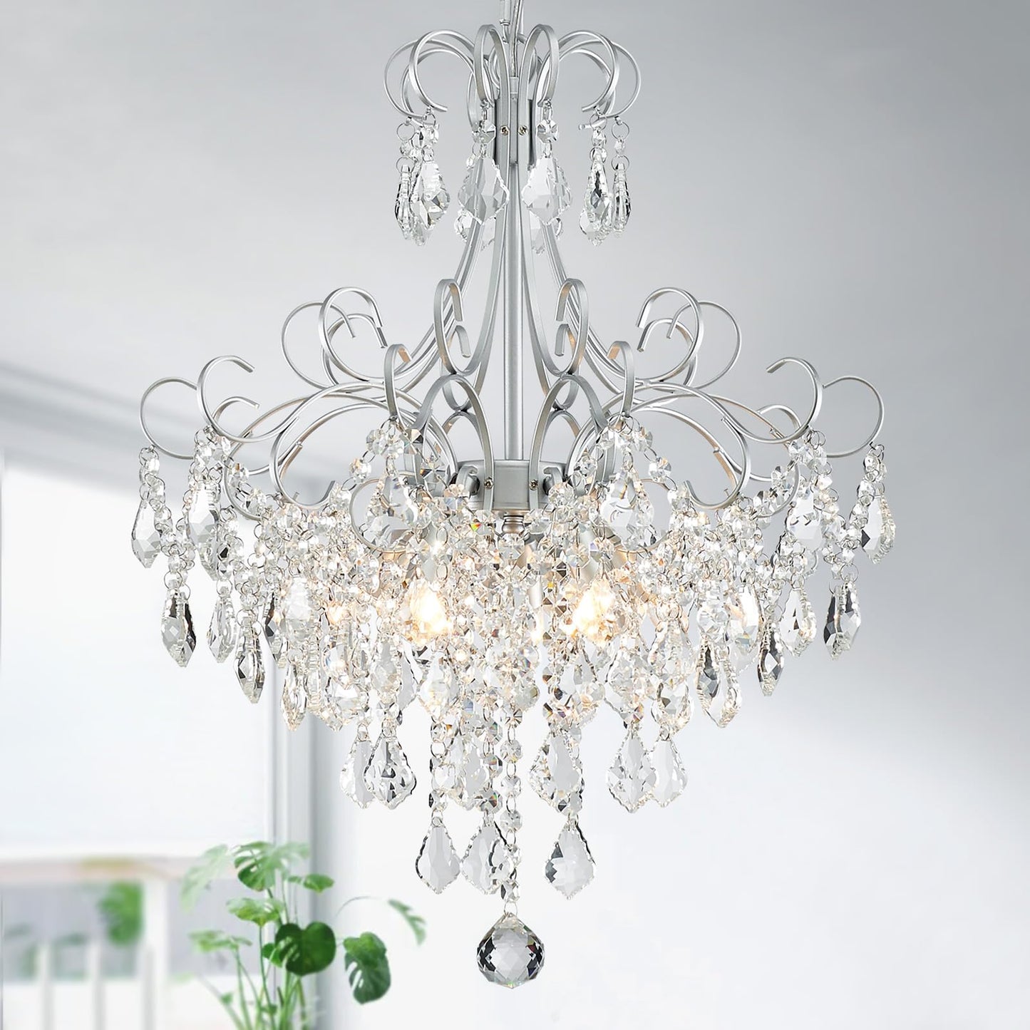 Wuzups Crystal Chandelier 5-Light Pendant Ceiling Light Modern Lighting Fixture For Dining Room Hallway Bedroom Kitchen Bathroom  H 22.4 X W 18.3  E12 Base  Silver