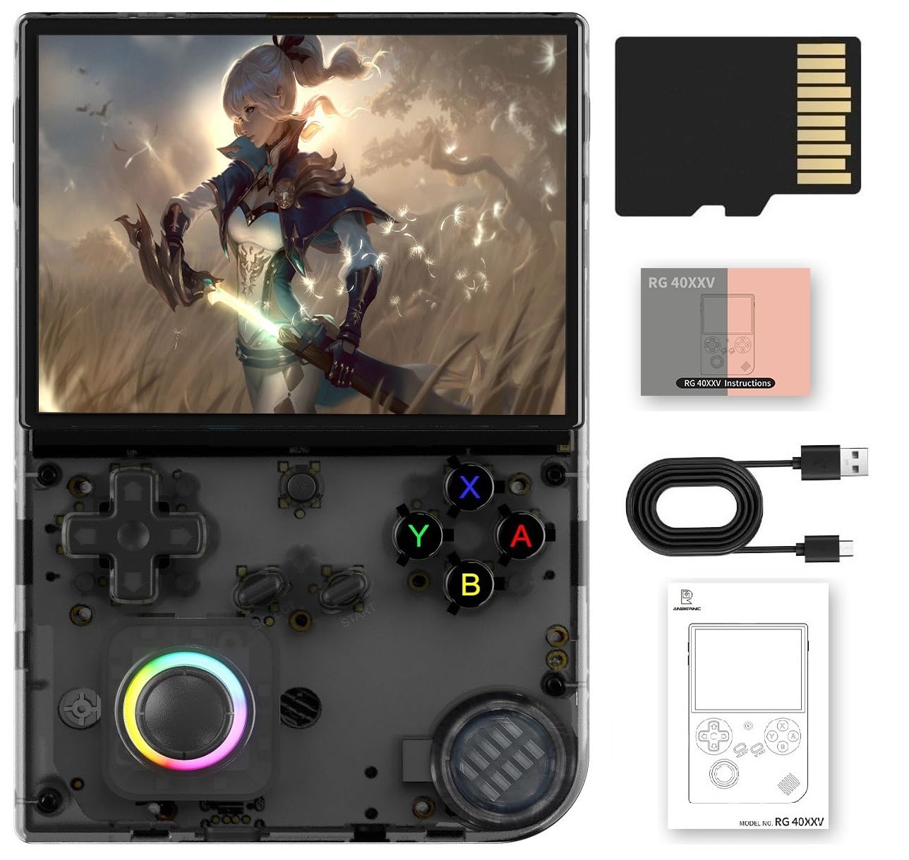 RG40XX V Retro Handheld Game Console , RG40XXV Game Console 4.0 Inch IPS Screen Linux System Built-in 64G TF Card 5017 Games Support TV Output 5G WiFi Bluetooth 4.2(Transparent Black)